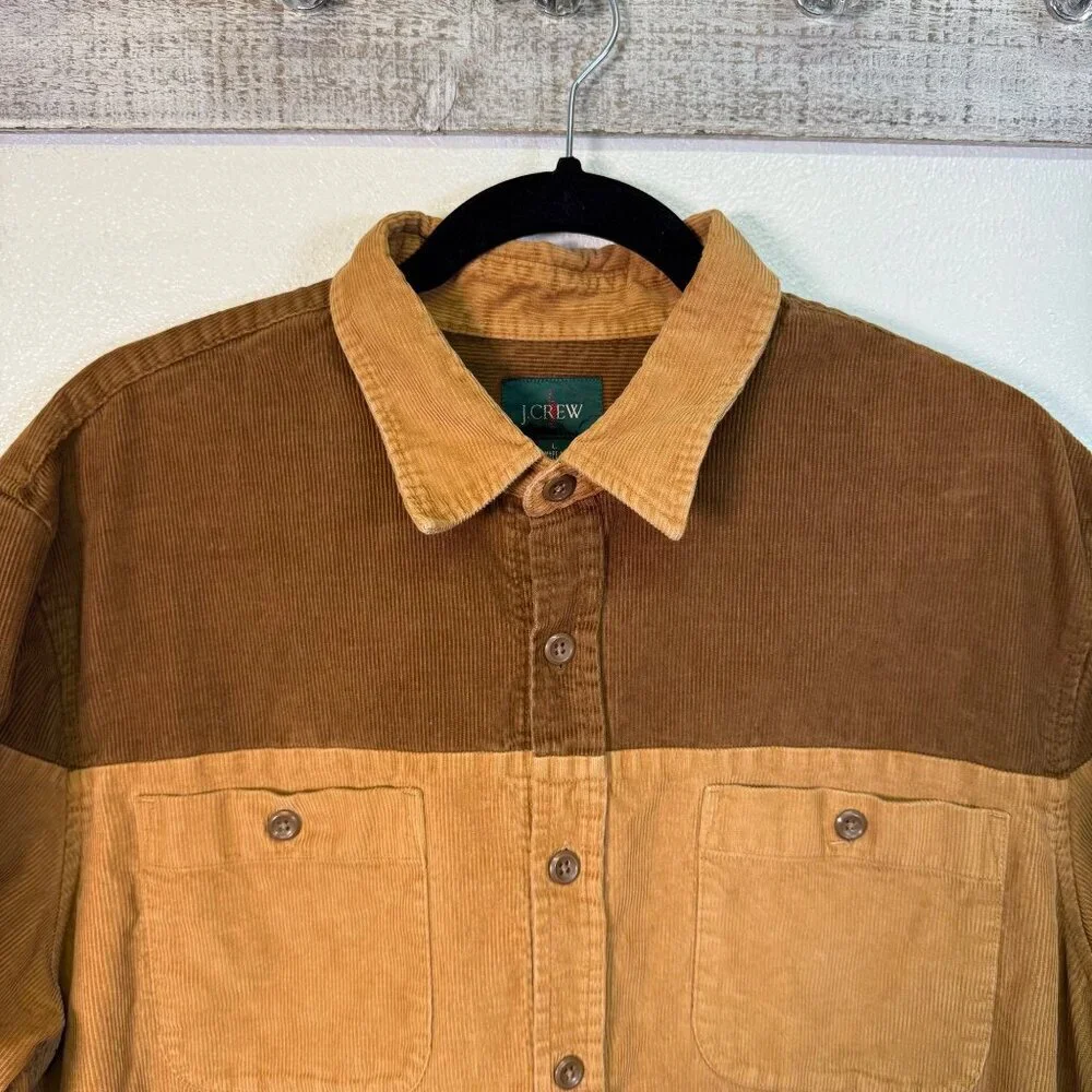 J. Crew Mens  Midweight Corduroy Workshirt in Colorblock Medium Brown tan